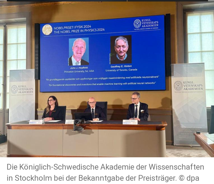 Screenshot_20241011-091113 Pressebild der Nobelpreisbekanntgabe 2024 mit Hinton und Hopfield