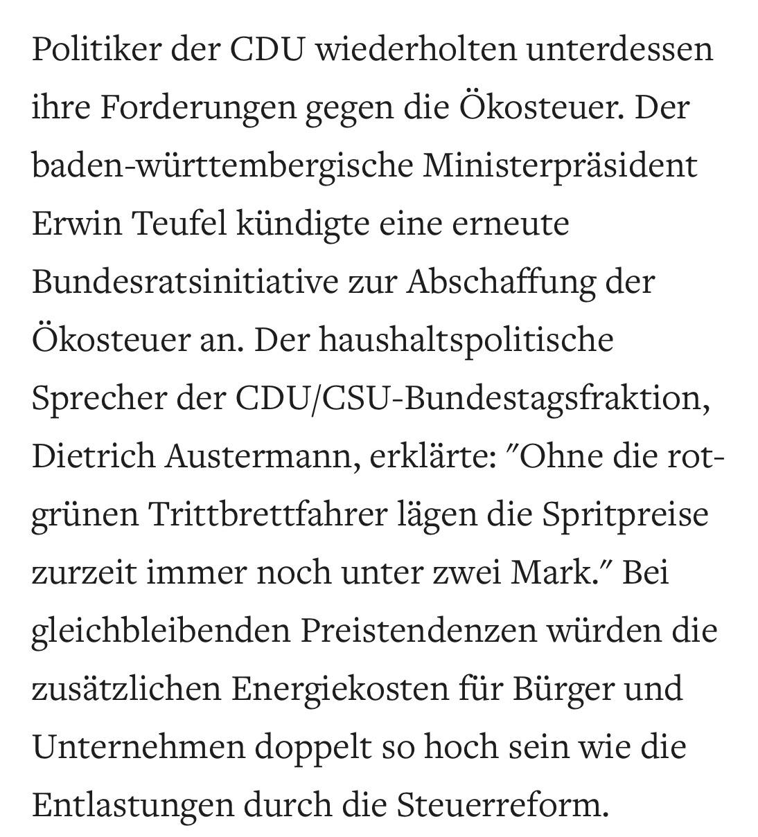 Textausschnitt mit Pressestimmen zur Ökosteuer